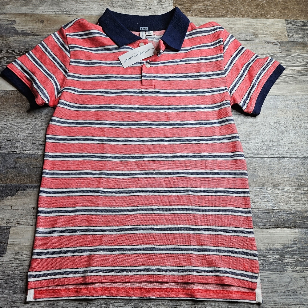 Janie And Jack NEW Boys 14 Polo Shirt Blue Red Stripes